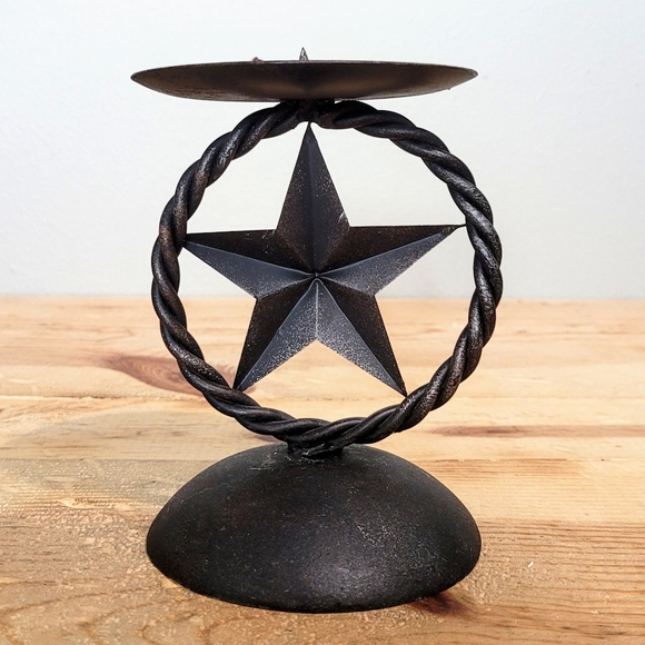 Metal Oil Rubbed Bronze Texas Star Pillar Tabletop Candleholders 6 Inch SET OF 2 - Picture 3 of 5